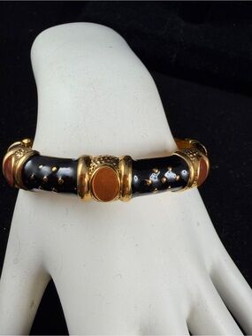 Joan Rivers Gold-Tone Black Enamel Bracelet with Amber Accent -